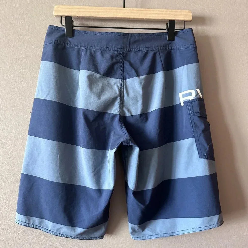 Men's 28 RVCA Board Surf Swim Shorts Navy Gray Velcro Tie Beach Summer